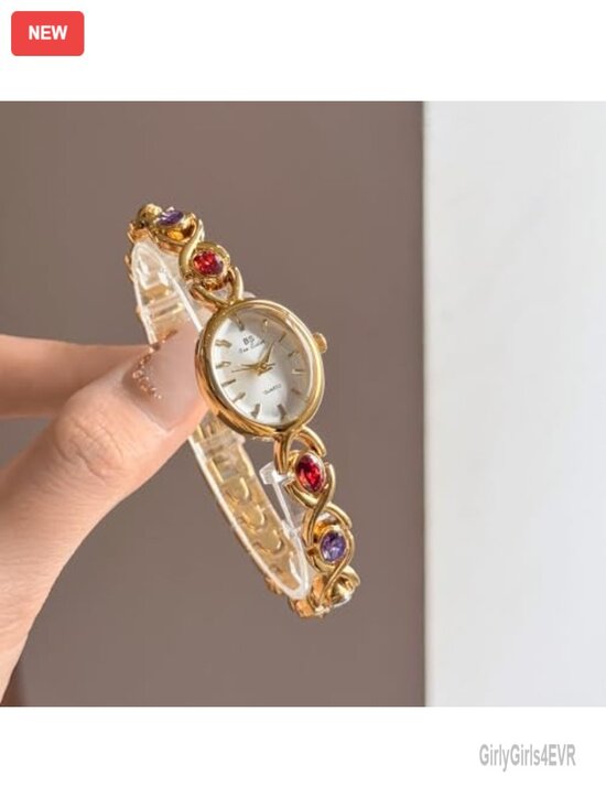 Gold Tone Small Oval Dress Watch with Vintage Bracelet main image 7